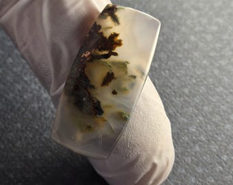 Chrysocolla Native Copper Chalcedony Quality Artisan Cabochon 33x15.5x5 long rectangle clear aqua polished back visible native copper flakes