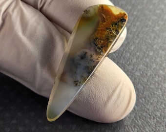 Chrysocolla Native Copper Chalcedony Quality Artisan Cabochon 42x14x5 Freeform long triangle clear black inclusion rust copper polished back