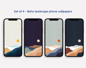 iPhone Boho Landscape Wallpapers (x4), Neutral Minimalist Phone Background, Modern Phone Wallpaper, DIGITAL DOWNLOAD