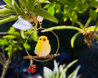 Bird Earrings Birds on Their Perch Poetic Funny Miniature 3D Model Weird Unique Earrings Whimsical Gift