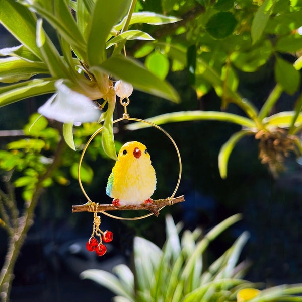 Bird Earrings Birds on Their Perch Poetic Funny Miniature 3D Model Weird Unique Earrings Whimsical Gift