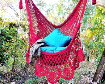 Large hammock chair with crochet edge. Christmas gift. Express shipping.