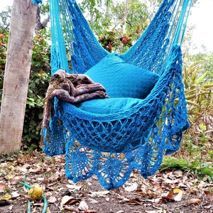 Large hammock chair with crochet edge light blue color. Hanging chair. Wedding decor.  Mother's day gift. Fast delivery only 2 to 3 days.