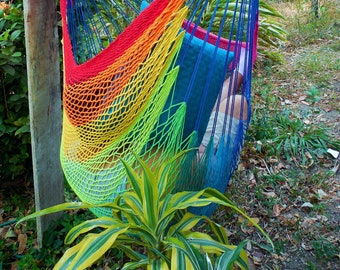 XXL Rainbow cotton hammock chair- XXL Beige- Large Beige crochet for indoor or outdoor use.  Christmas gift. Fast shipping. DHL Express.