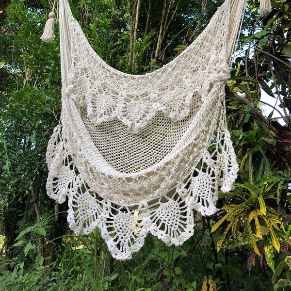 Luxury large hammock chair with double crochet fringe/ornament. Hanging chair. Chair hammock.  Mother's day gift. Fast delivery 2 to 3 days.