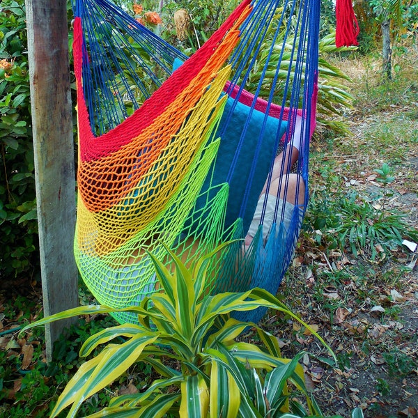 XXL Rainbow cotton hammock chair- XXL Beige- Large Beige crochet for indoor or outdoor use.  Christmas gift. Fast shipping. DHL Express.