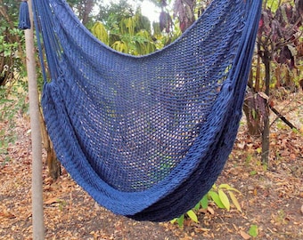 Hand-woven hammock chair blue color with cotton and wood. Hanging chair. Chair hammock. Wedding decor. Home decor. Fast shipping guaranteed.
