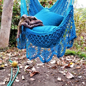 Large hammock chair with crochet edge. Christmas gift. Express shipping. Light blue