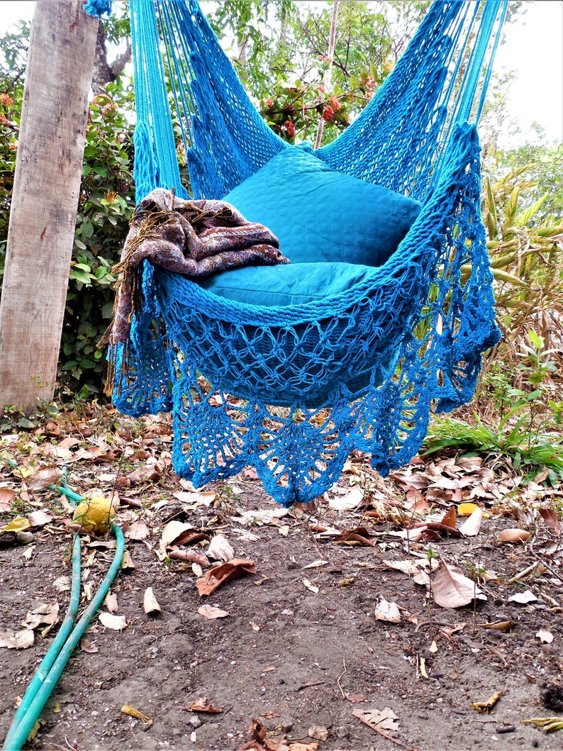 Large hammock chair with crochet edge. Christmas gift. Express shipping. Light blue