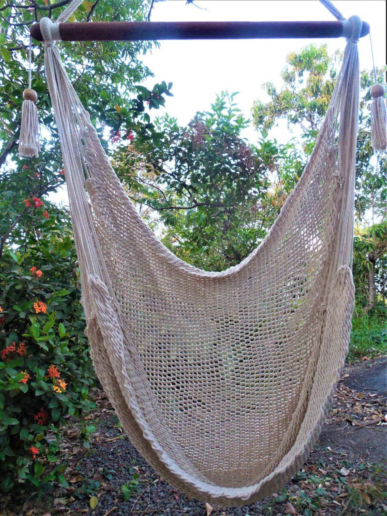 Handwoven Hammock Chair With Cotton and Wood. Hanging Chair. Etsy