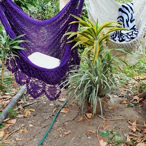 Large hammock chair with crochet edge. Christmas gift. Express shipping. Purple