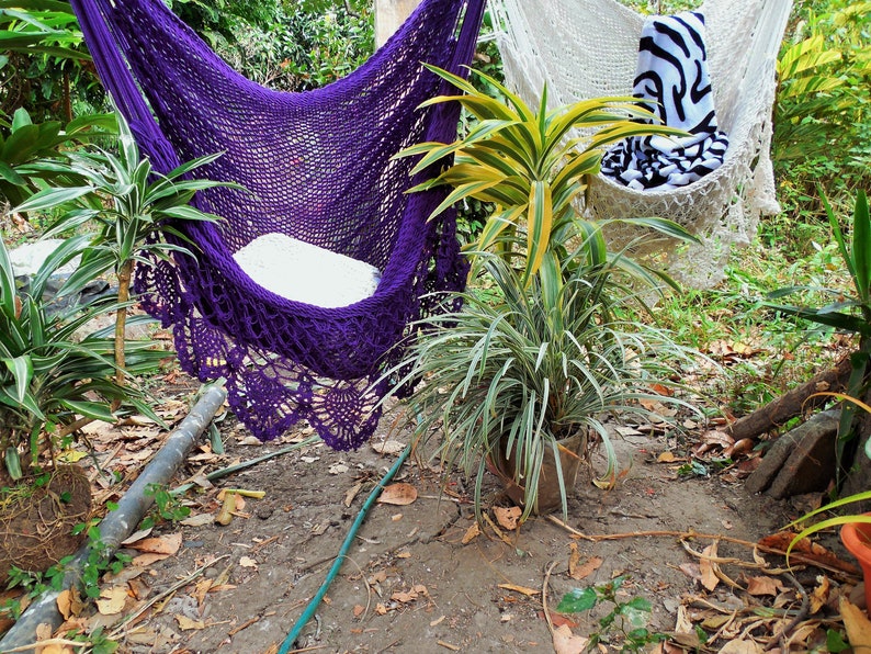 Large hammock chair with crochet edge. Christmas gift. Express shipping. Purple