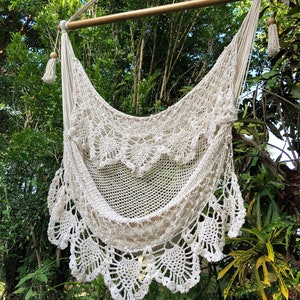 Large hammock chair with crochet edge. Hanging chair. Chair hammock. Mother's day gift. Wedding decor. Fast delivery 2 to 3 days. image 3