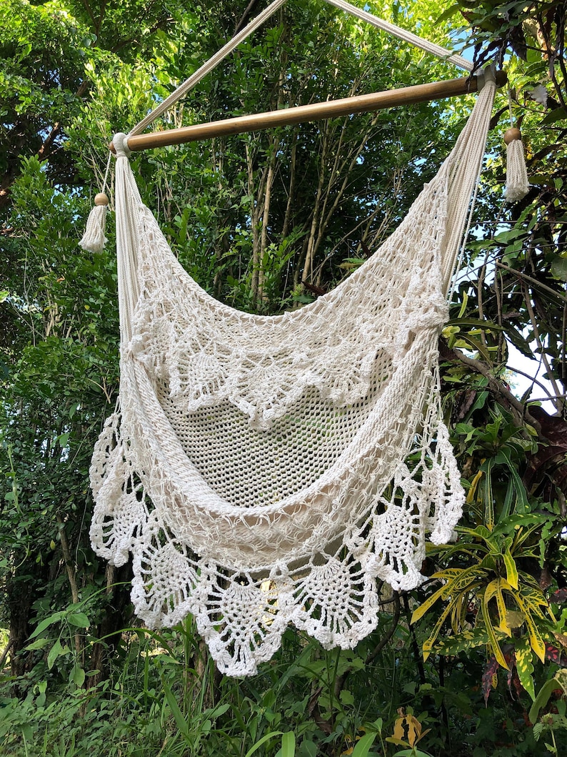Large hammock chair with crochet edge. Hanging chair. Chair hammock. Mother's day gift. Wedding decor. Fast delivery 2 to 3 days. image 3