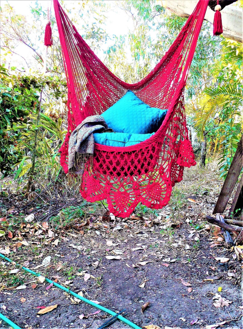 Large hammock chair with crochet edge. Christmas gift. Express shipping. Red