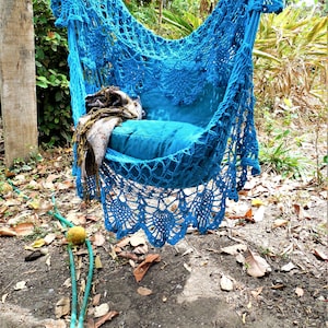 Spectacular large hammock chair with double crochet fringe/ornament. Hanging chair. Chair hammock. Valentine's Day. Fast delivery. Light Blue