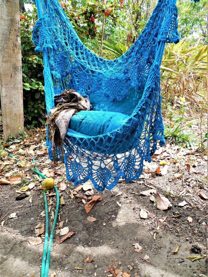 Spectacular large hammock chair with double crochet fringe/ornament. Hanging chair. Chair hammock. Valentine's Day. Fast delivery. Light Blue