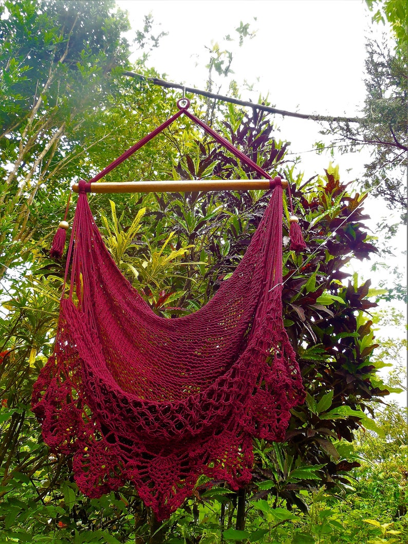 Large hammock chair with crochet edge. Christmas gift. Express shipping. Red wine