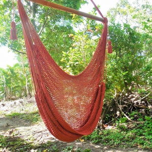 Hand-woven hammock chair brown color with cotton and wood. Hanging chair. Chair hammock. Ideal for decoration. Fast shipping 2 to 3 days..