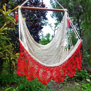 Large hammock chair with crochet edge. Hanging chair. Chair hammock. Wedding decor. Home decor. Fast delivery DHL 3 to 4 days guaranteed.