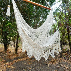 Large hammock chair with crochet edge. Christmas gift. Express shipping. Beige