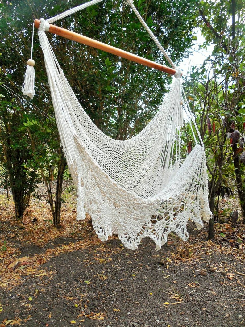 Large hammock chair with crochet edge. Christmas gift. Express shipping. Beige