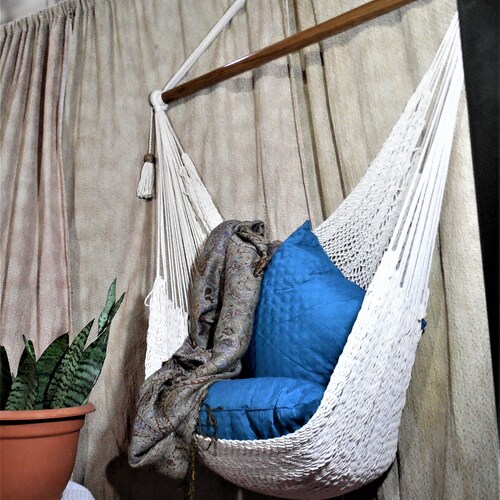 Black Sitting Hammock Hanging Chair Natural Cotton and Wood Etsy