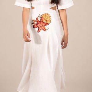 white dress with gold starfish Starfish Charm Halter Mini Dress White Size XS from Hello Molly
