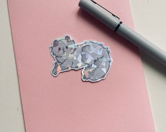 White American Curl Kitten Holographic Stickers