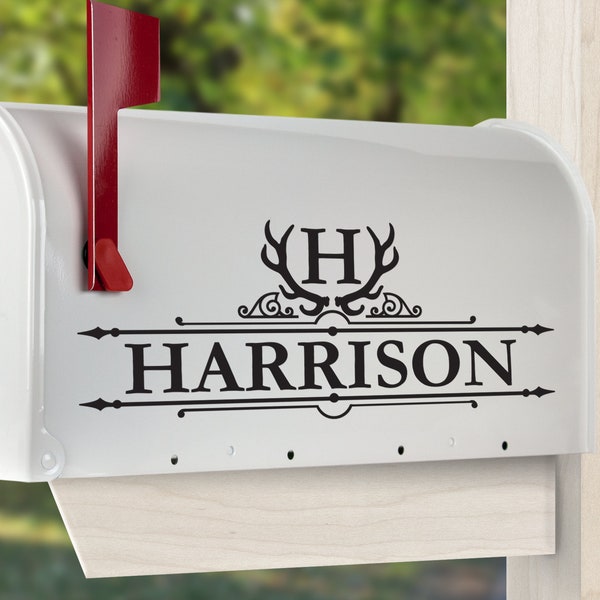 Mailbox SVG - Mailbox Decal SVG - Mailbox Svg Designs - Antler Mailbox Monogram SVG File - Deer Mailbox Svg - Silhouette Cricut