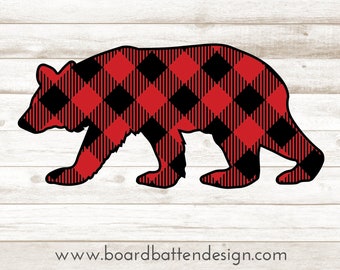 Bear Svg Files - Cricut Bear Downloads - Buffalo Plaid Png - Bear Outline with Plaid Svg - Cricut Downloads - Silhouette Cut Files Dxf Eps