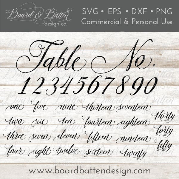 Wedding Table Numbers Svg File - Cricut Wedding Svg Files - Calligraphy Numbers Svg - Svg Numbers - Cricut Silhouette Glowforge Dxf Png WS4