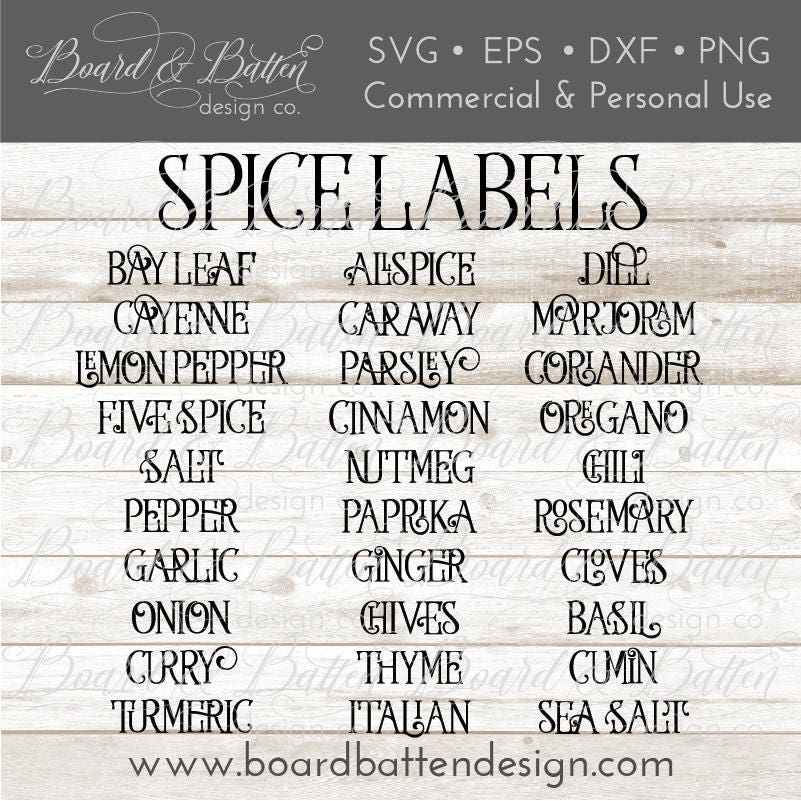 Spice Labels SVG - Spices SVG files - Farmhouse Decor Svg - Kitchen SVG  Files for Cricut Silhouette - Eps Dxf Png