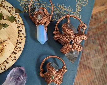 Parvus Mare Creaturae- Mini Electroformed Copper Crystal Sculpted Sea Life Necklace Sea Star Starfish