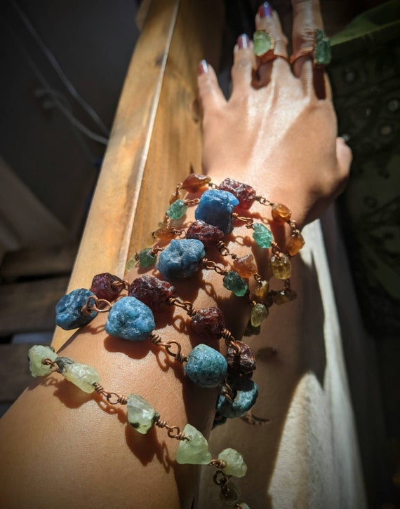 Handmade Raw Rough Crystal Beaded Copper Link Bracelets Custom