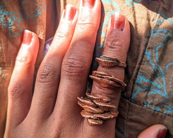Shelf Mushroom Stackable Electroformed Copper Rings Custom-Made Fungi Realistic Botanical Jewelry