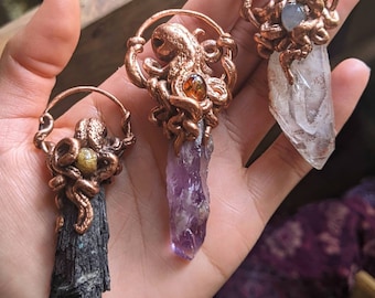 Octopus Pendants Aquatiles Autem Creaturae- Aquatic Creations Custom Electroformed Tentacle Kraken Sea Monster Raw Crystal