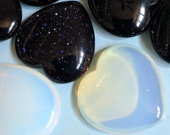 Blue Goldstone and Opalite Heart Package Mix - Milky Way Galaxy