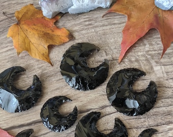 Obsidian Moon Carvings - Obsidian Gemstone Crescent Moon Carving