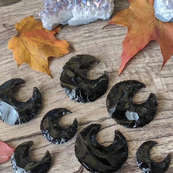 Obsidian Moon Carvings - Obsidian Gemstone Crescent Moon Carving