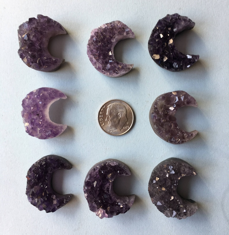 Amethyst Crystal Moon Druzy Crescent Moon Decoration Etsy