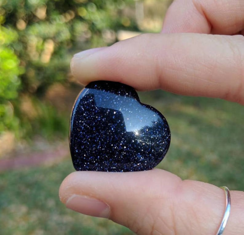 Blue Goldstone Heart Blue Sandstone Gemstone Etsy