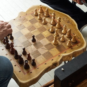 Chess Table, Chess Coffee Table, Wooden Chess Table, Live Edge Table for Chess, Chess Game Table, Board Table, Chess Play-table Gift for dad