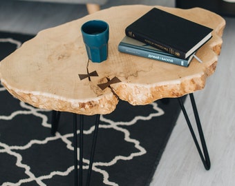 Modern Coffee Table, Elm Coffee Table, Live Edge Table, Hairpin Legs Table, Butterfly Joint Table, Rustic Coffee Table End Side Coffee Table