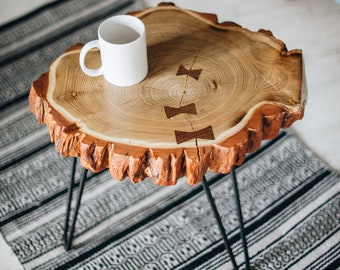 Round Coffee Table, Wood Slab, Rustic Coffee Table, Acacia Coffee Table, End Table, Side coffee table, Mid-Century Table, Living room table