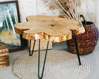 Wood Coffee Table, Unique Coffee Table Slab, Round Coffee Table, Rustic Coffee Table, Hairpin Coffee Table, Modern Coffee Table Leg