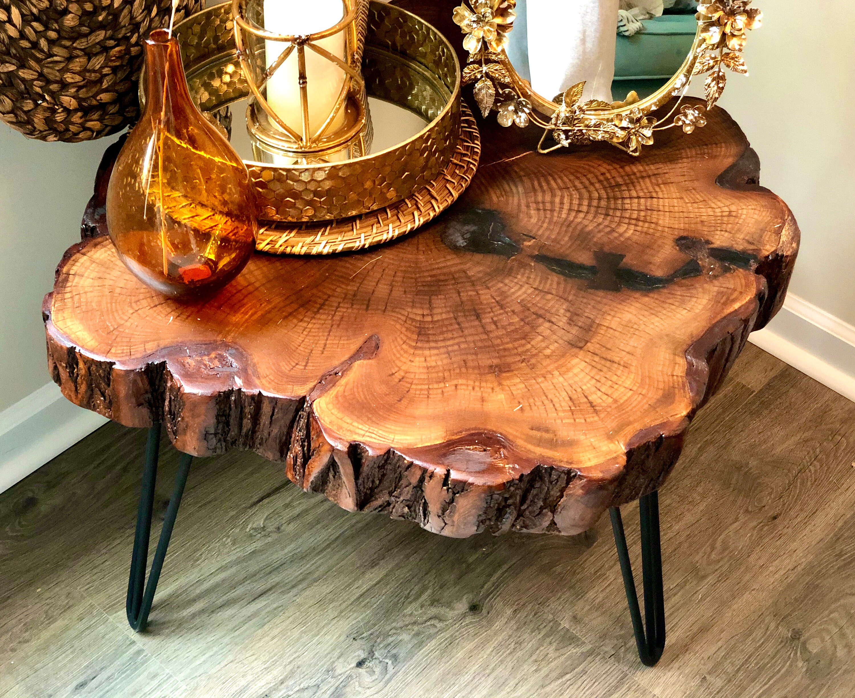 Dark Wood Coffee Table, Live Edge Coffee Table, Unique