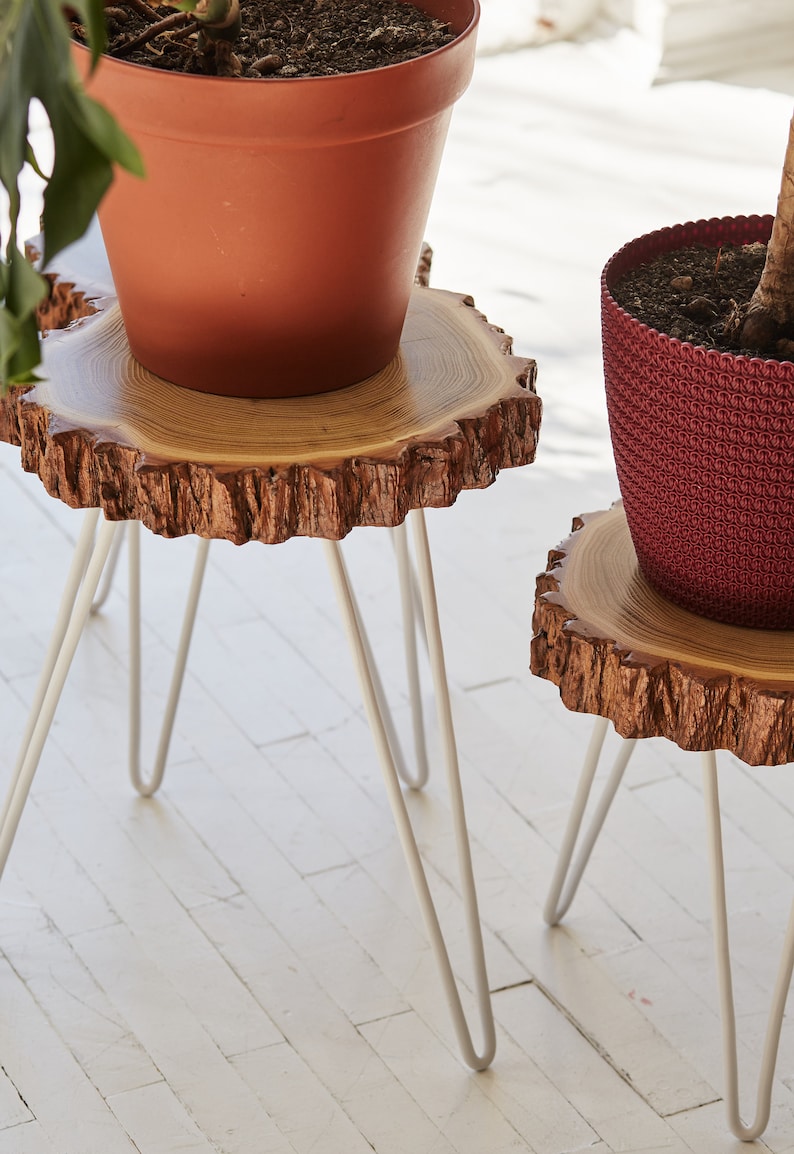 Modern Plant Stool Three Leg Stool Wood Slab Table Indoor Plant Stand Modern Plant Stand Coffee Table White Round Plant Stand