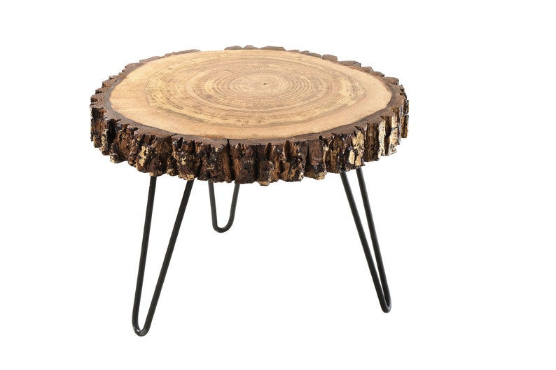 Round Coffee Table, Live Edge Coffee Table, Rustic Wood Slab Coffee Table, Modern Hairpin Legs End Table, Mid Century Coffee Table image 7