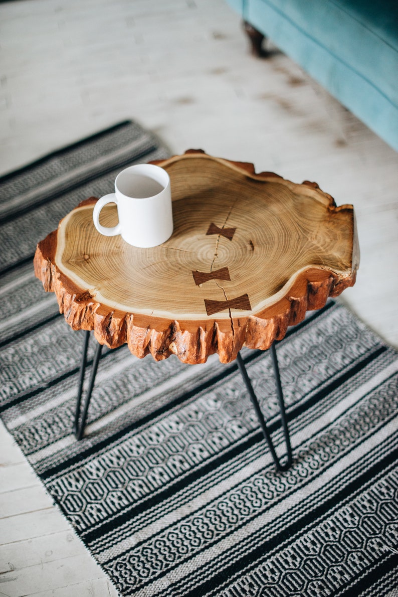 Round Coffee Table Wood Slab Rustic Coffee Table Acacia | Etsy